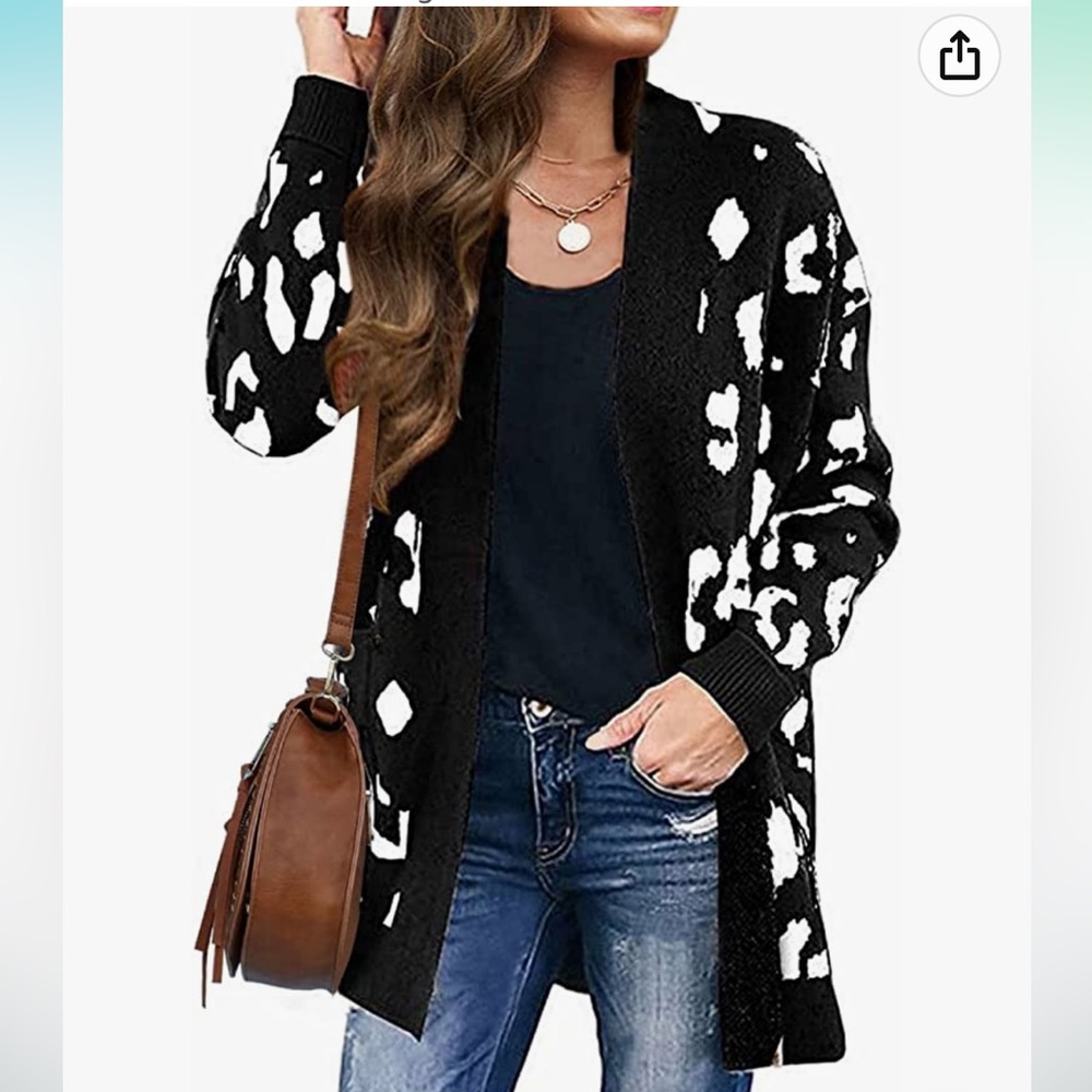 Zesica- Long Sleeve Open Front Leopard Print
Knitted Sweater Cardigan Coat